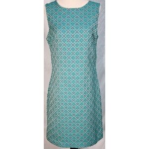 Banana Republic Brocade Sheath Dress Tiffany Blue Floral Sleeveless Geometric